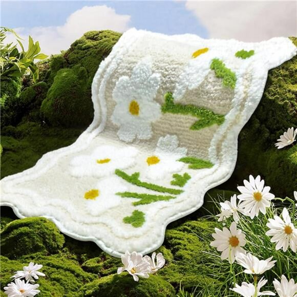 Floral Bathroom Rug Non Slip Beige Bath Mat Soft Absorbent Washable Shower Carpe - Picture 3 of 8
